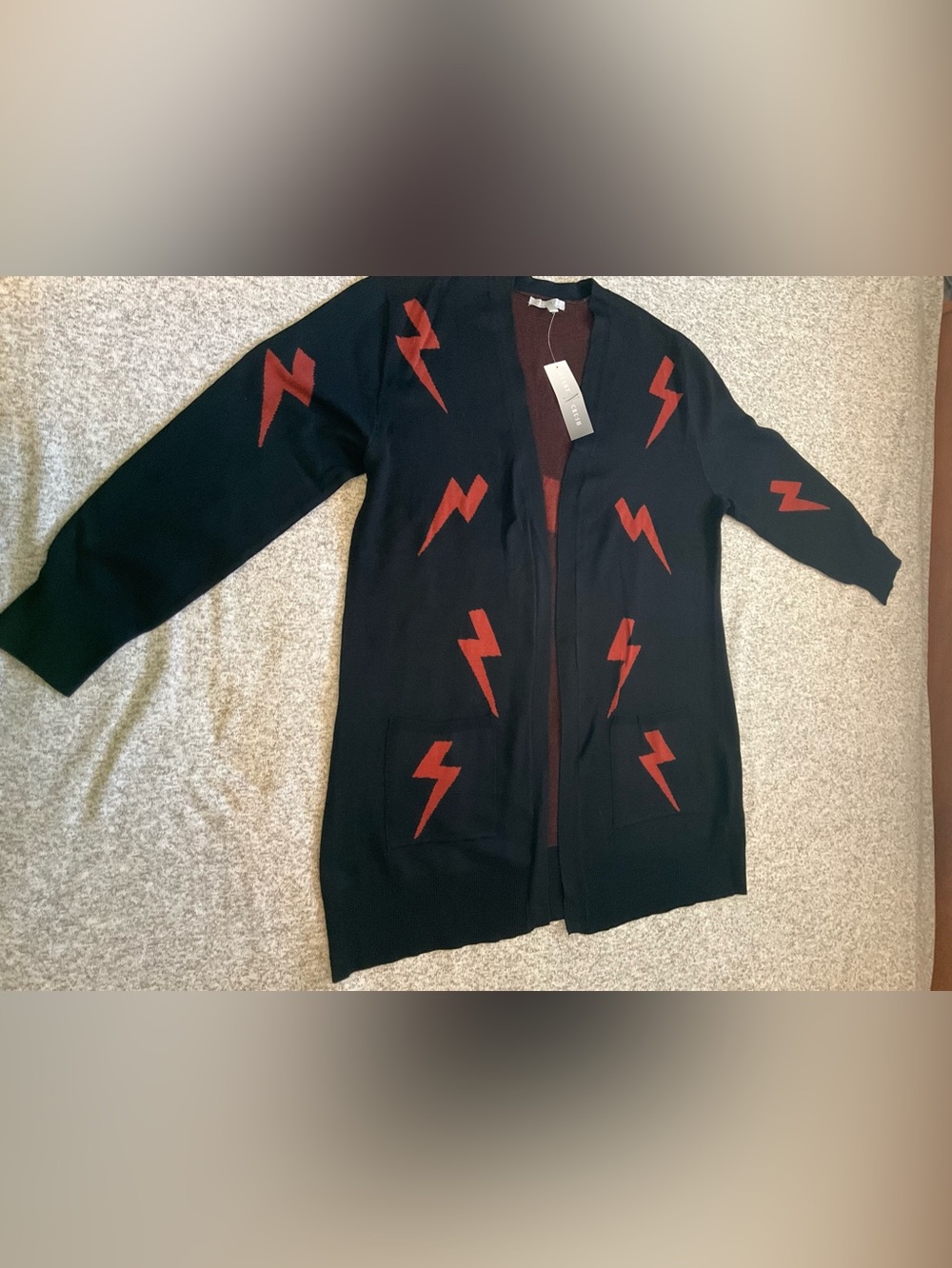 HEART N CRUSH Lightning Bolt Cardigan women’s XL Tunic Black & Red NWT